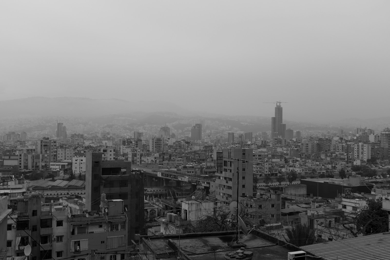 a black and white photo of a city skyline